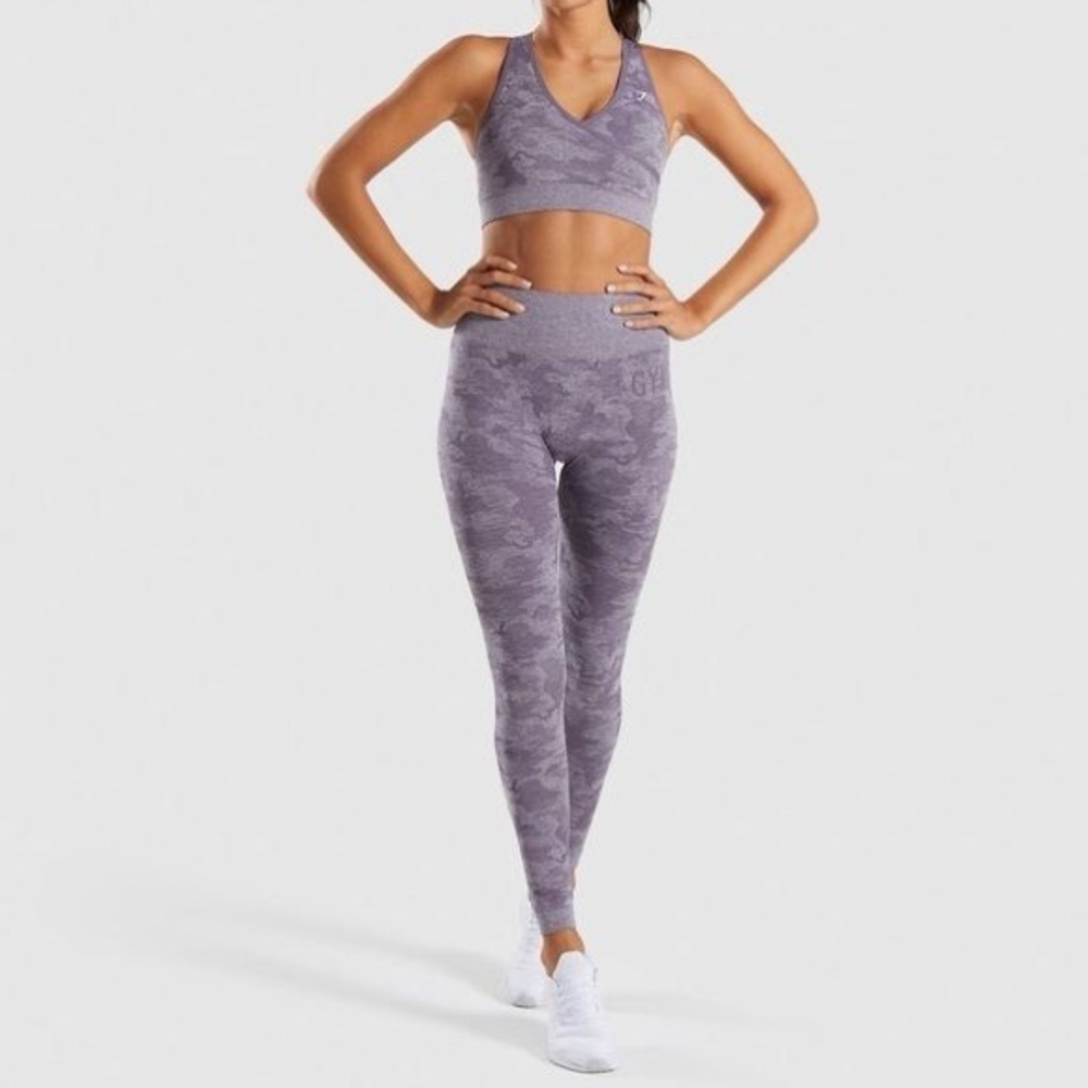 GYMSHARK SET! Purple Camo Seamless Legging and Sports Bra Set size SMALL